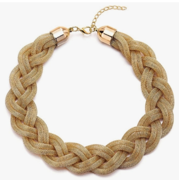 Chunky Braided Mesh Gold Black Chain 50s 60s Retro Choker Necklace Goth Glam New - Picture 7 of 9
